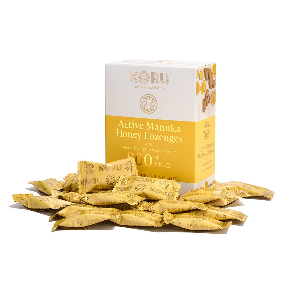 KORU ACTIVE MGO 800+ Manuka Honey Lozenges with Lemon & Ginger, 24 Sugar-Free Lozenges