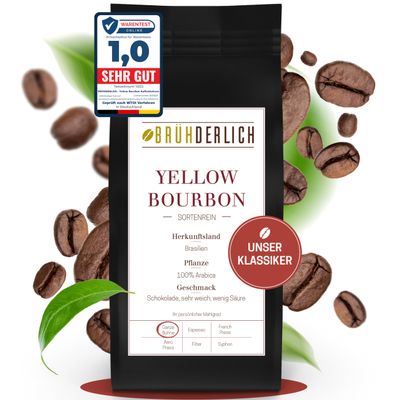 BRÜDERLICH Yellow Bourbon Premium Arabica Coffee Beans, Low-Acid (1 kg) – Brazil – Balanced Flavor and Soft Aroma – Exceptionally Mild