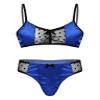Zaldita Men's Sissy Costume Satin Underwear Set, Mesh Bra with G-String, Blue, L view 1