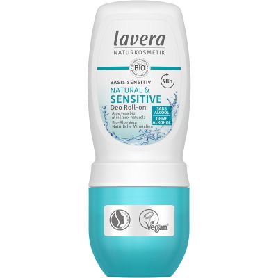 lavera Basis Sensitive Natural & Sensitive Deodorant Roll-On 48h - Vegan - Certified Natural Cosmetics - Organic Aloe Vera & Natural Minerals - Aluminum-Free - 50 ml