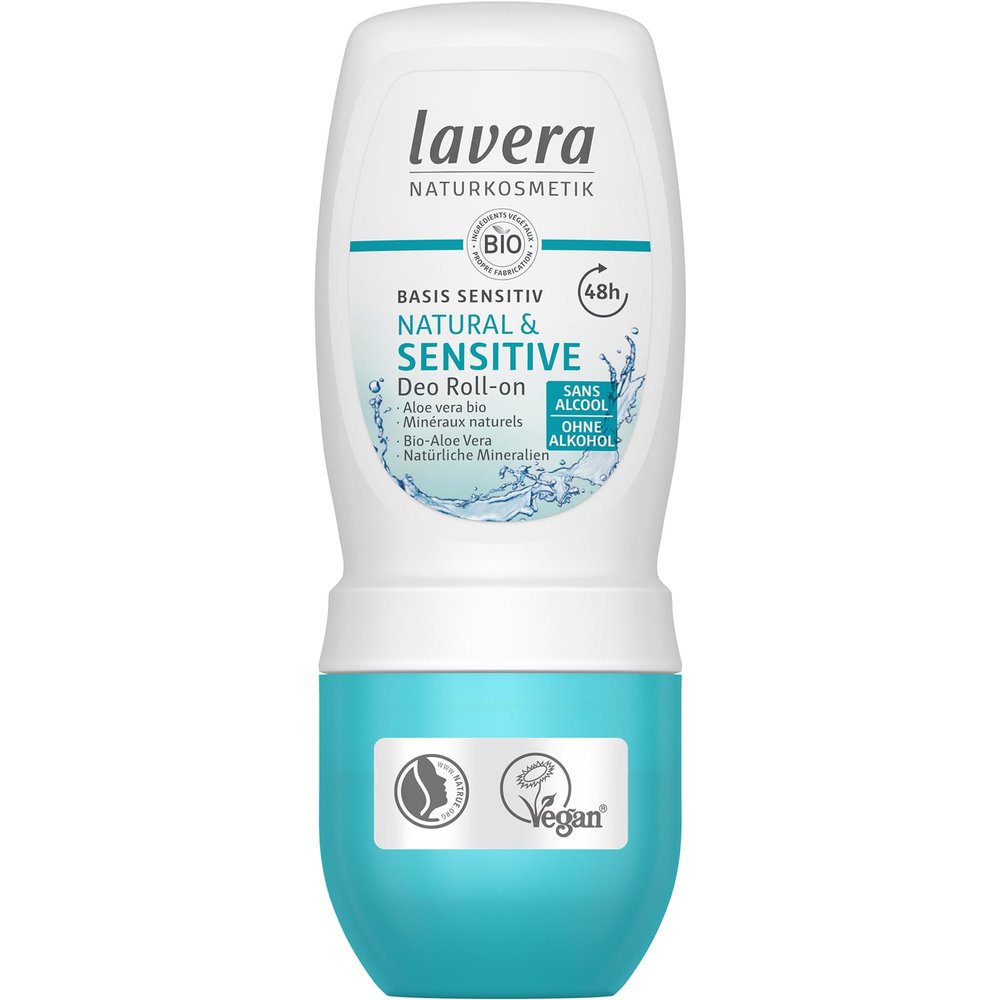 lavera Basis Sensitive Natural & Sensitive Deodorant Roll-On 48h - Vegan - Certified Natural Cosmetics - Organic Aloe Vera & Natural Minerals - Aluminum-Free - 50 ml