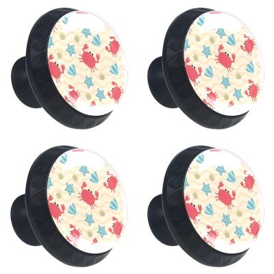 Kids' Room Furniture Knobs, Crab/Starfish/Shell Shapes, Black, 4-Pack, 3.5 × 2.8 cm