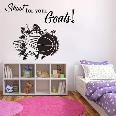 Basketball Hoop Wall Sticker with Quote, Shot and Goal, 70 x 57 cm