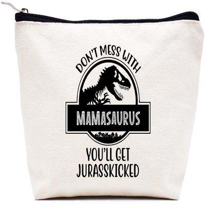 Don't Mess with Mamasaurus Makeup Bag – Funny Dinosaur Gift for Mom