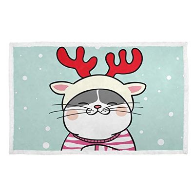 Hengpai Draw Cat in Sweater in Snow, Warm Printed Pet Blanket and Bed Cover