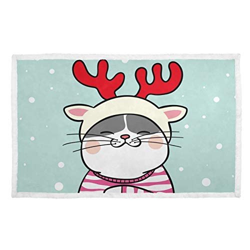 Hengpai Draw Cat in Sweater in Snow, Warm Printed Pet Blanket and Bed Cover