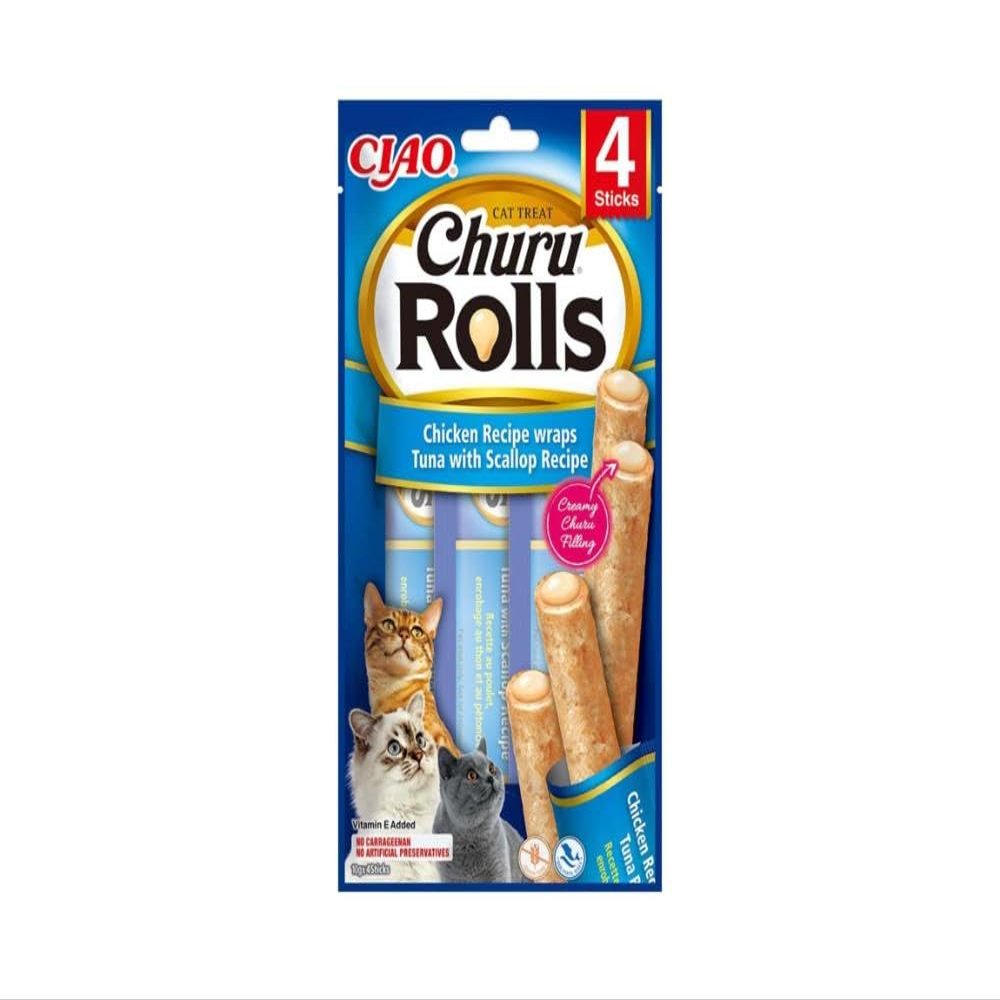 INABA Churu Rolls with 40% Chicken Cat Treats, Grain-Free, Sugar-Free, No Animal By-Products, 40g (1 Pack)