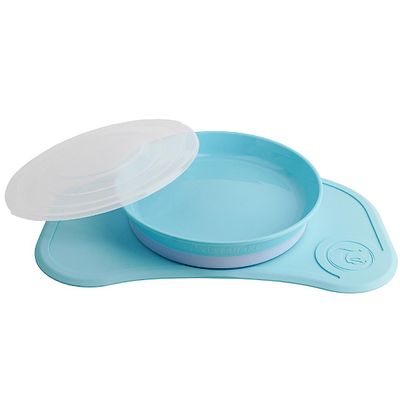 Twistshake Click-Mat Mini + Plate | Non-Slip Baby Dish Set | Baby Plate + Placemat (31x17) | BPA-Free Weaning Plate | Training Plate for Children 6m+ | Blue