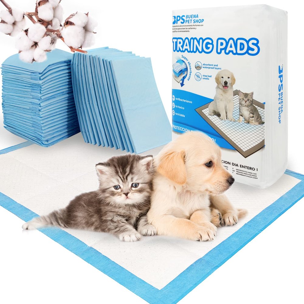 BPS BUENA PET SHOP Pet Hygiene Pads, 60 x 60 cm, 5-Layer, Highly Absorbent, White, 60 Count