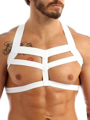 Mufeng Men's Stretch Chest Harness, Nylon, Black and White, One Size