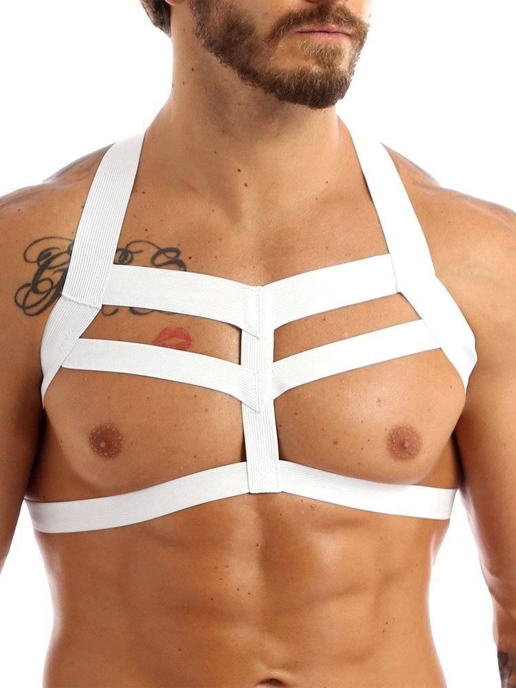 Mufeng Men's Stretch Chest Harness, Nylon, Black and White, One Size