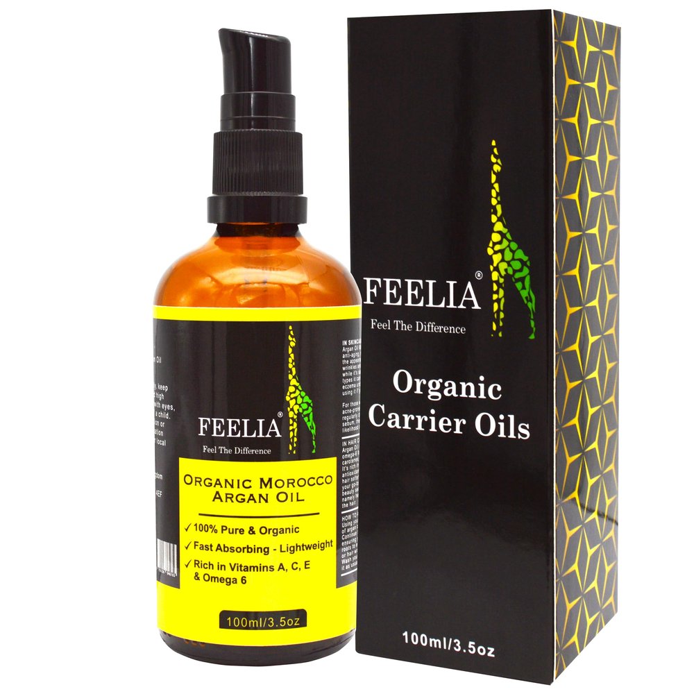 Feelia Organic Moroccan Argan Oil, Cold-Pressed, 100% Pure