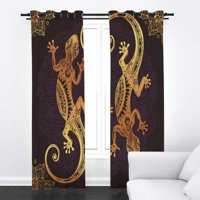ZZDXW Blackout Curtains, Dark Brown Gecko, 2 Panels with Grommets