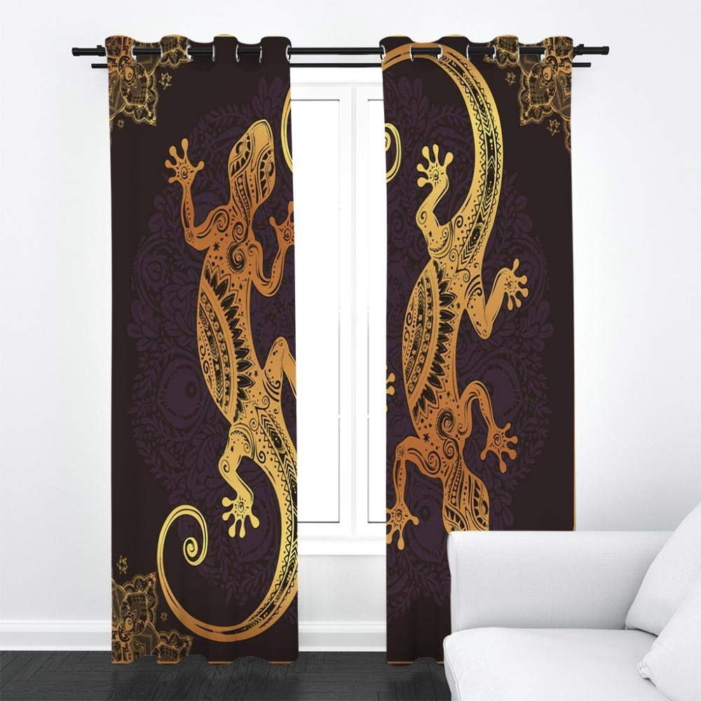 ZZDXW Blackout Curtains, Dark Brown Gecko, 2 Panels with Grommets