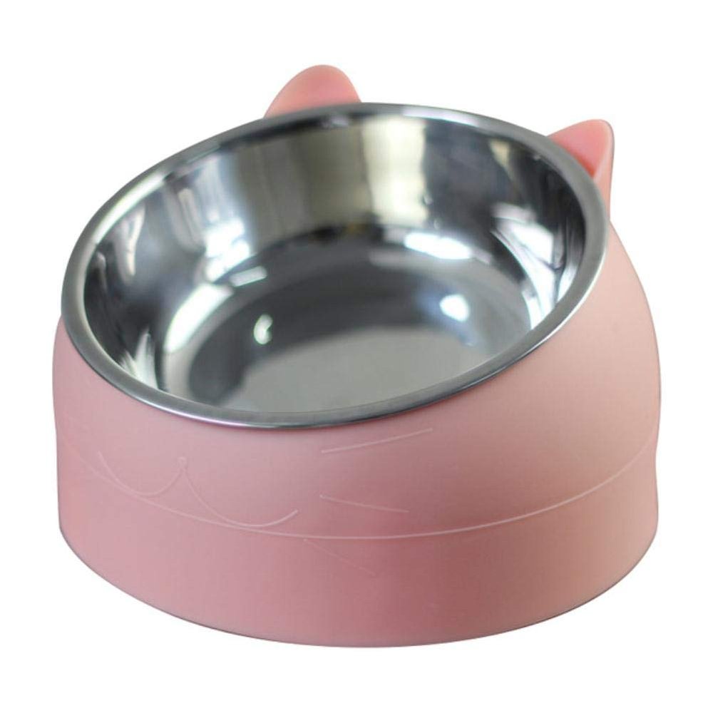 Pink Stainless Steel Cat Bowl, 15° Elevated, 800 mL