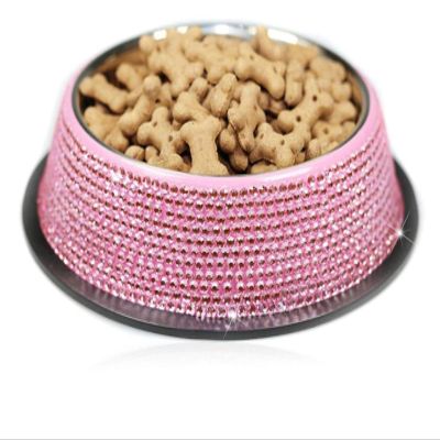 Stainless Steel Rhinestone Pet Bowl, 18 cm
