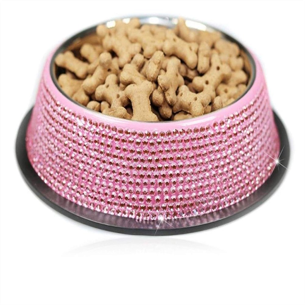Stainless Steel Rhinestone Pet Bowl, 18 cm