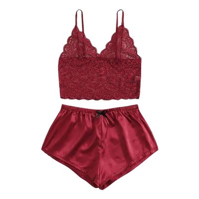 QQQQC Panties & Hipsters for Women, Sexy Lingerie, Wireless Bra, Briefs, Satin Nightwear, Sexy Costume - Red_L