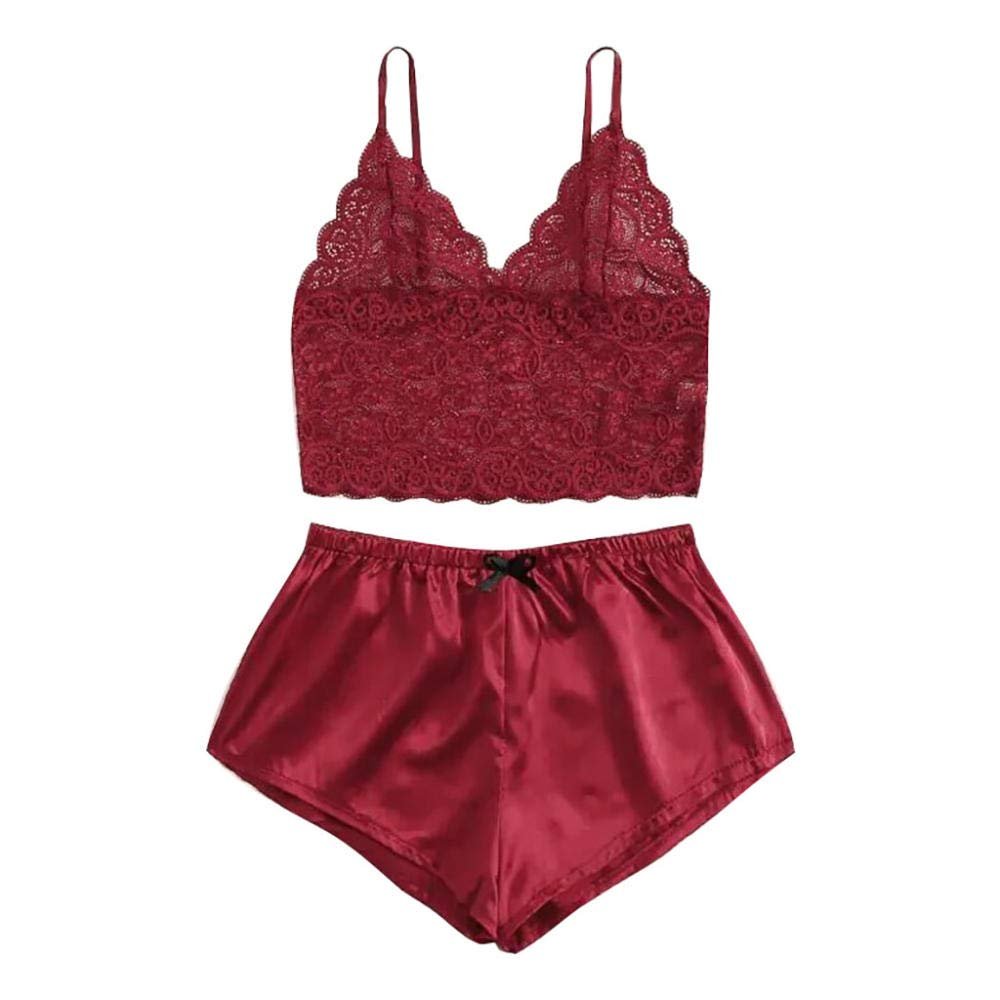 QQQQC Panties & Hipsters for Women, Sexy Lingerie, Wireless Bra, Briefs, Satin Nightwear, Sexy Costume - Red_L