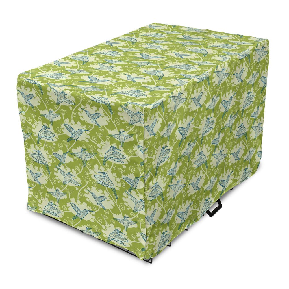 ABAKUHAUS Hummingbird Dog Crate Cover, Lime Green-Blue-Cream, 90 x 60 x 70 cm