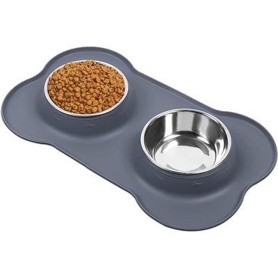 AsFrost Stainless Steel Dog Bowl Set with Non-Slip Silicone Mat