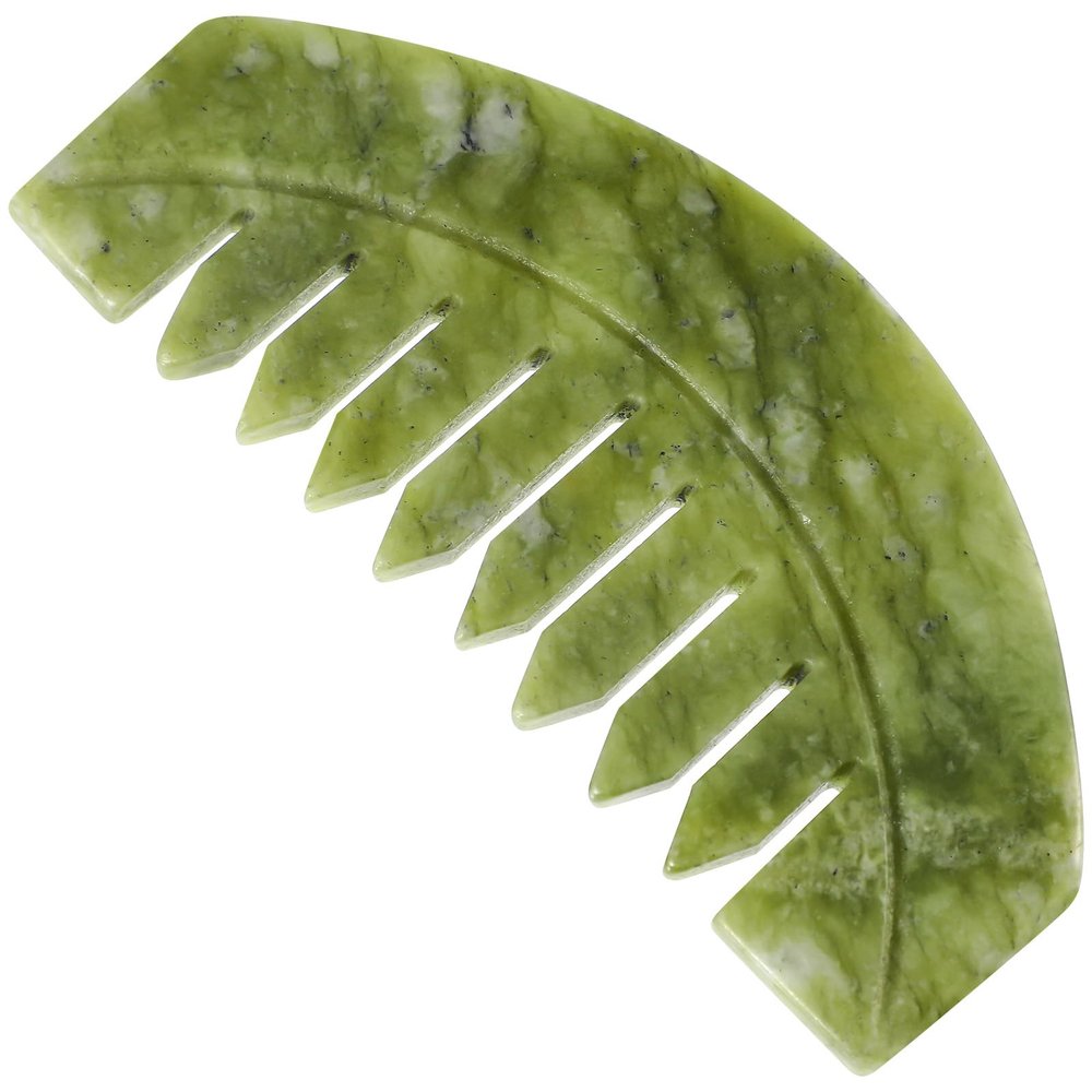 Lurrose Jade Gua Sha Hair Comb, Random Dark or Light Color