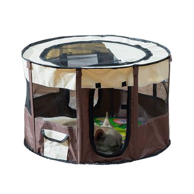 Portable Foldable Pet Playpen with Carrying Bag for Large Puppies and Cats, Camping Tent, M, Coffee Brown