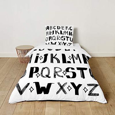 Morbuy Kids' Bedding Set with Cartoon Pattern, Microfiber Duvet Cover and Pillowcase, 2-Piece (135 x 200 cm + 50 x 75 cm, Alphabet)