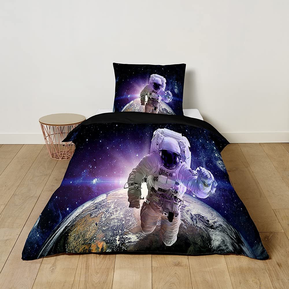 Morbuy Kids' Bedding Set with Cosmic Space Pattern, 2-Piece, Microfiber, 135 x 200 cm + 50 x 75 cm