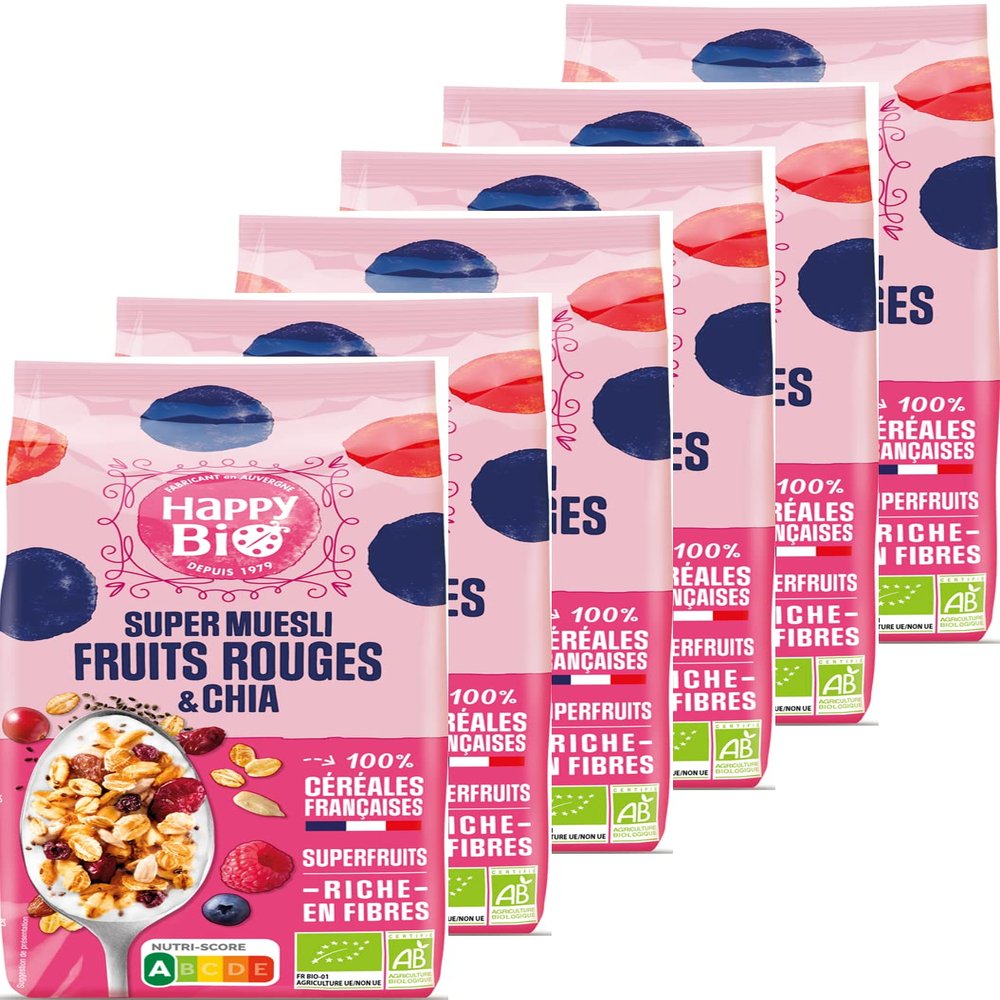 HAPPY BIO Chia and Red Fruit Muesli, 375 g