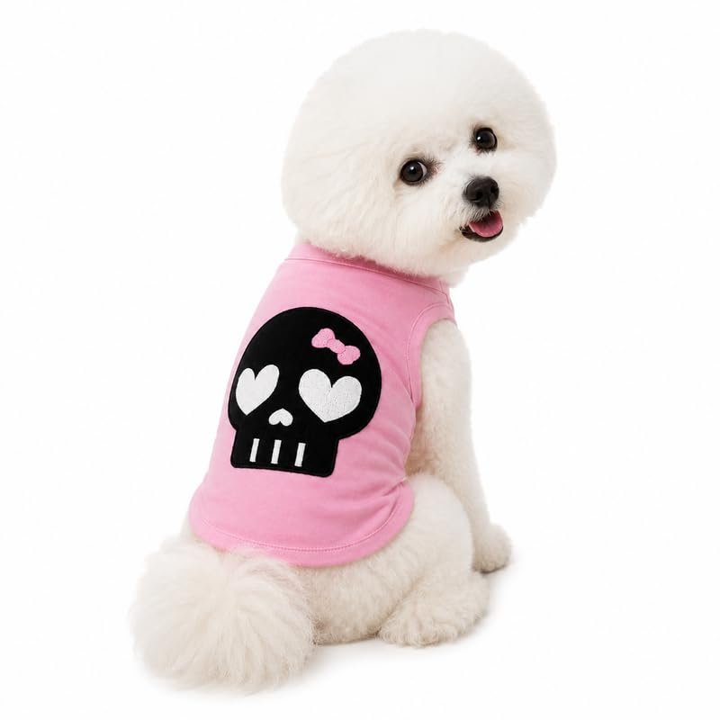 Petitebelle Dog Shirt with Skull Face, XS, Pink