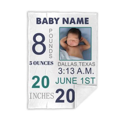 JINFU Personalized Baby Blanket with Photo, Name & Birth Date (200 x 180 cm)