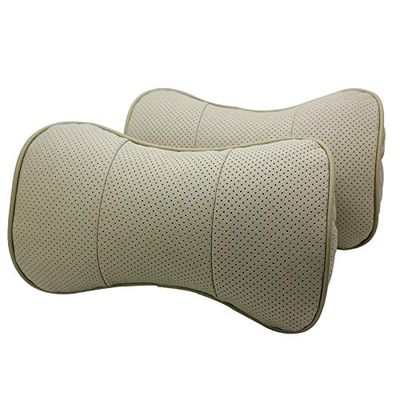zxb-shop Car Neck Pillows, 2 Pieces, Genuine Leather, Beige