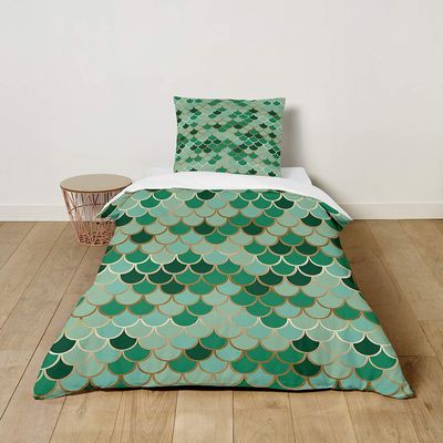 Morbuy Kids' Bedding Set with Multicolored Scales Pattern, Green, 2-Piece, 135 x 200 cm