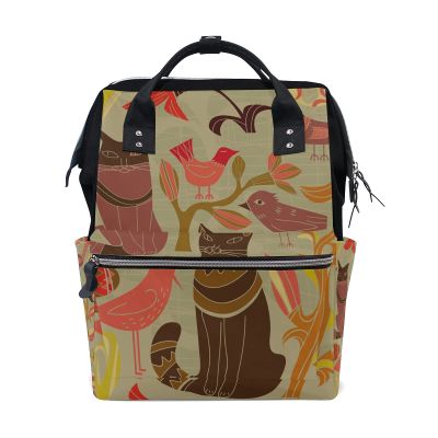 LDIYEU Artificial Cat Birds Diaper Bag Travel Backpack, Large-Capacity Shoulder Mom Bag