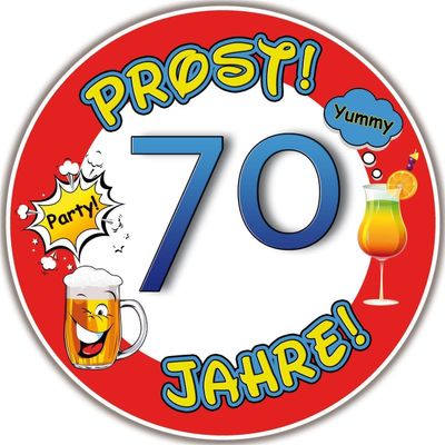 Edible Cake Topper, Cheers 70th Birthday Warning Sign GB20, Round, 14 cm