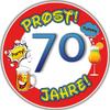 Edible Cake Topper, Cheers 70th Birthday Warning Sign GB20, Round, 14 cm view 1