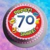Edible Cake Topper, Cheers 70th Birthday Warning Sign GB20, Round, 14 cm view 2