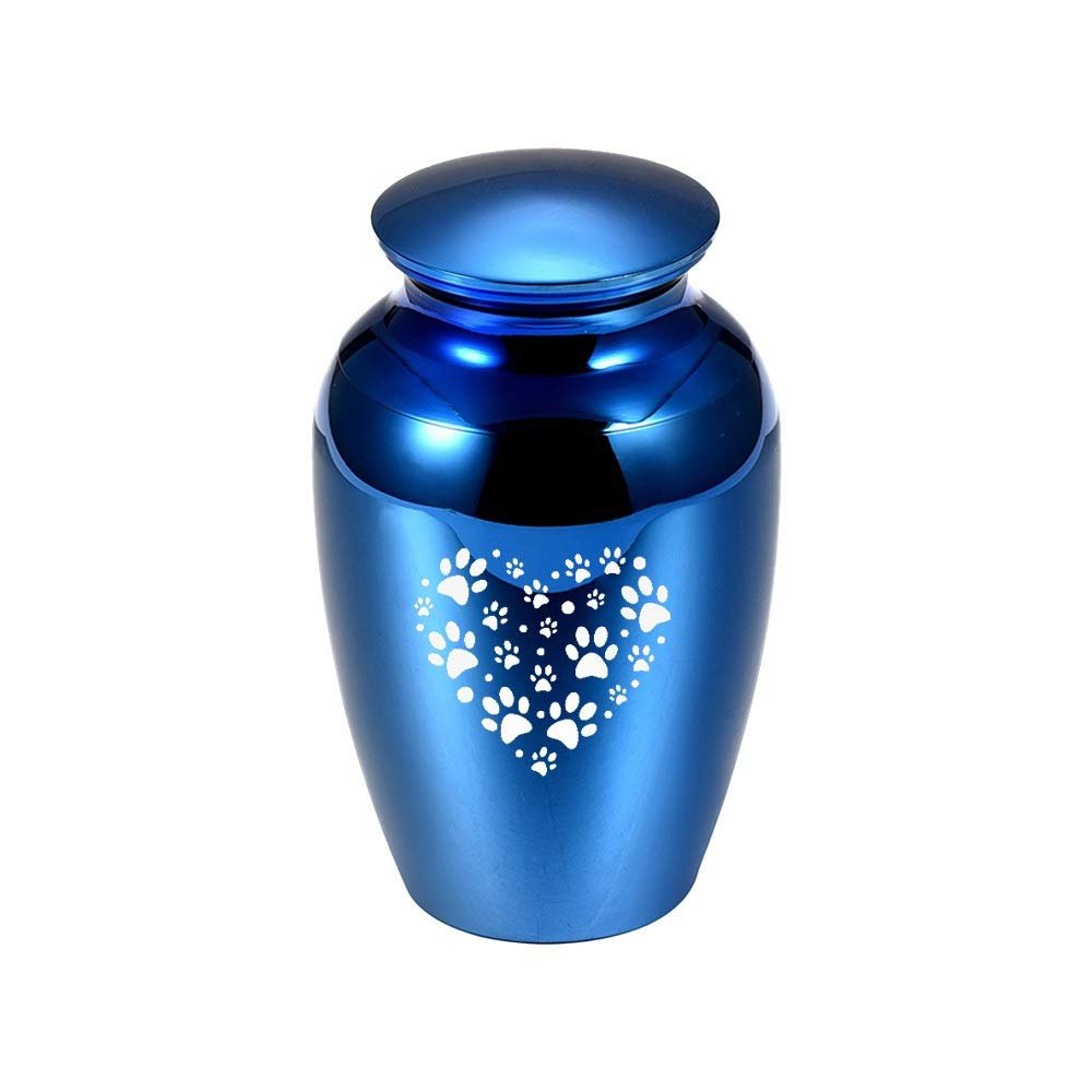 NSGJUYT Pet Urn, Heart and Paw Print Keepsake for Dog or Cat Ashes, Blue, 70 x 45 mm