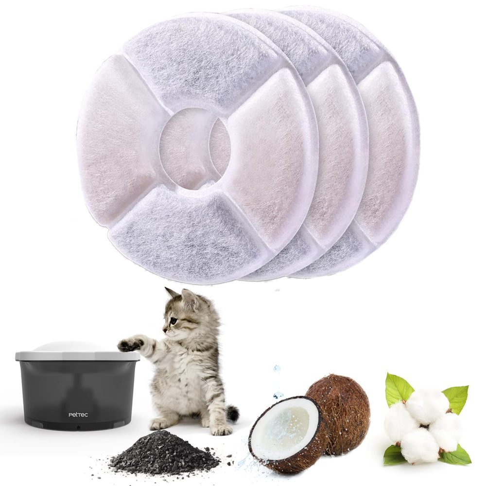 PetTec Cat Fountain 3-Pack Replacement 4-Phase Filters for 2nd Generation, Gray