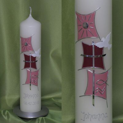 Baptism/First Communion Candle, 25 x 6 cm, Including Inscription and Storage Box! R 1/1