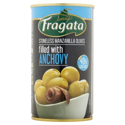 Fragata Pitted Olives Stuffed with Anchovy Paste, Low Salt (8 x 350 g)