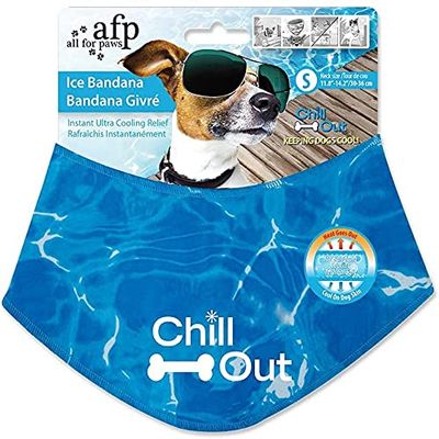 ALL FOR PAWS Chill Out Dog Cooling Bandana, Blue (Small)