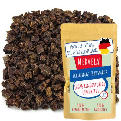 MERVELA Diced Beef Lung Training Treats, 1,000 g