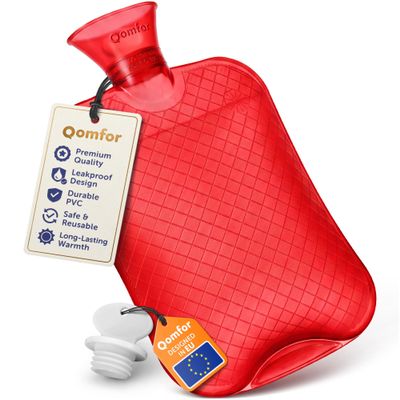Qomfor Hot Water Bottle, 1.8 L, Premium, Red, No Cover