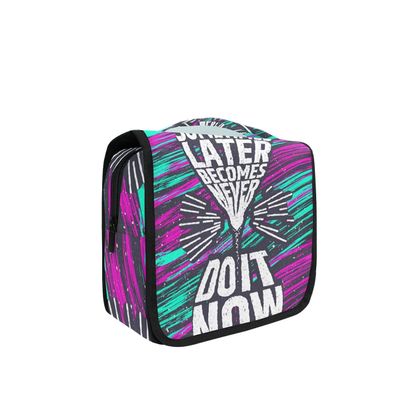 Cool Doodle Pattern Green and Purple Hanging Foldable Toiletry Bag