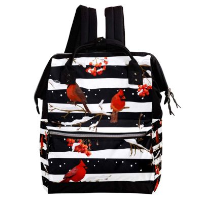Diaper Bag Backpack with Retro Winter Birds and Cardinal Pattern