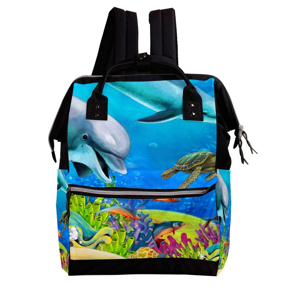 The Coral Reef Diaper Bag Backpack, Large Capacity, Multifunctional Travel and Nursing Bag