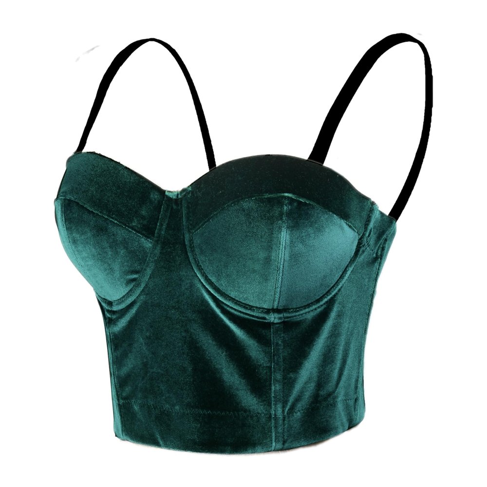 ELLACCI Velvet Soft Push-Up Bustier Crop Top Women's Corset Bra, Green, Medium
