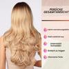 Honygebia Blonde Wig with Bangs, Ombre Blonde, Long Wavy Synthetic Hair view 4